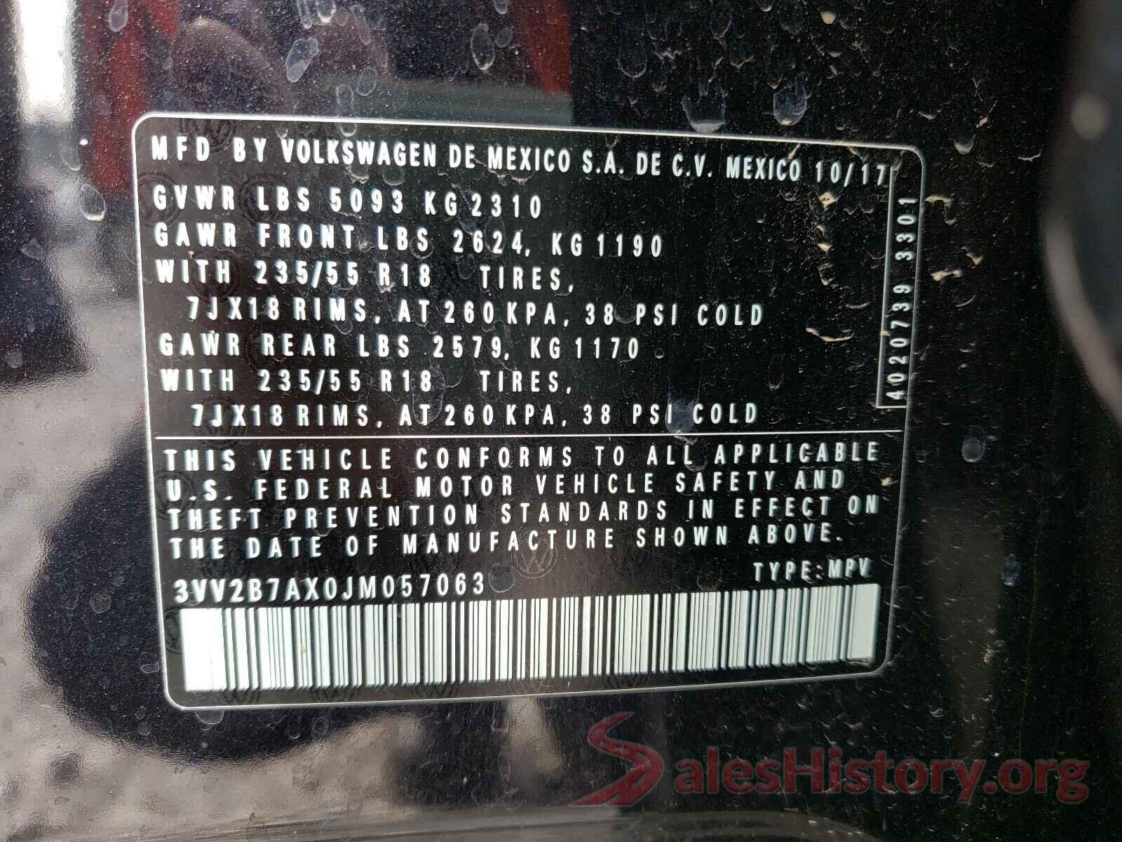 3VV2B7AX0JM057063 2018 VOLKSWAGEN TIGUAN