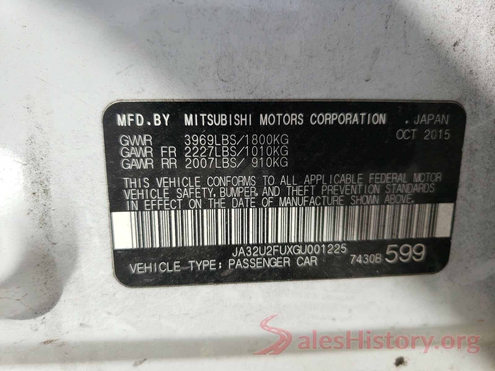 JA32U2FUXGU001225 2016 MITSUBISHI LANCER