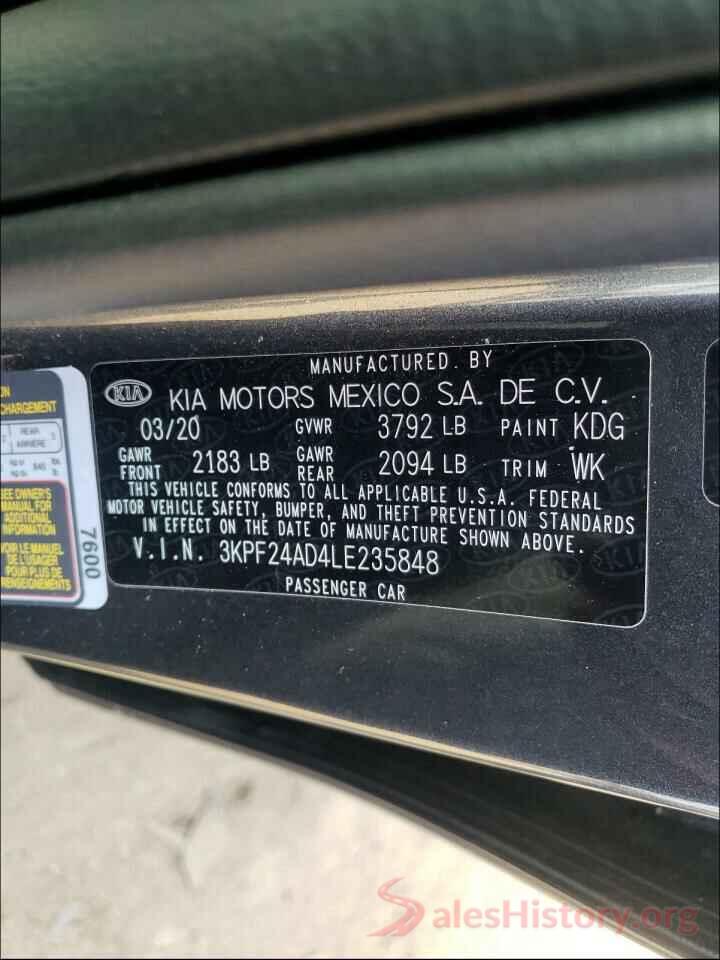 3KPF24AD4LE235848 2020 KIA FORTE