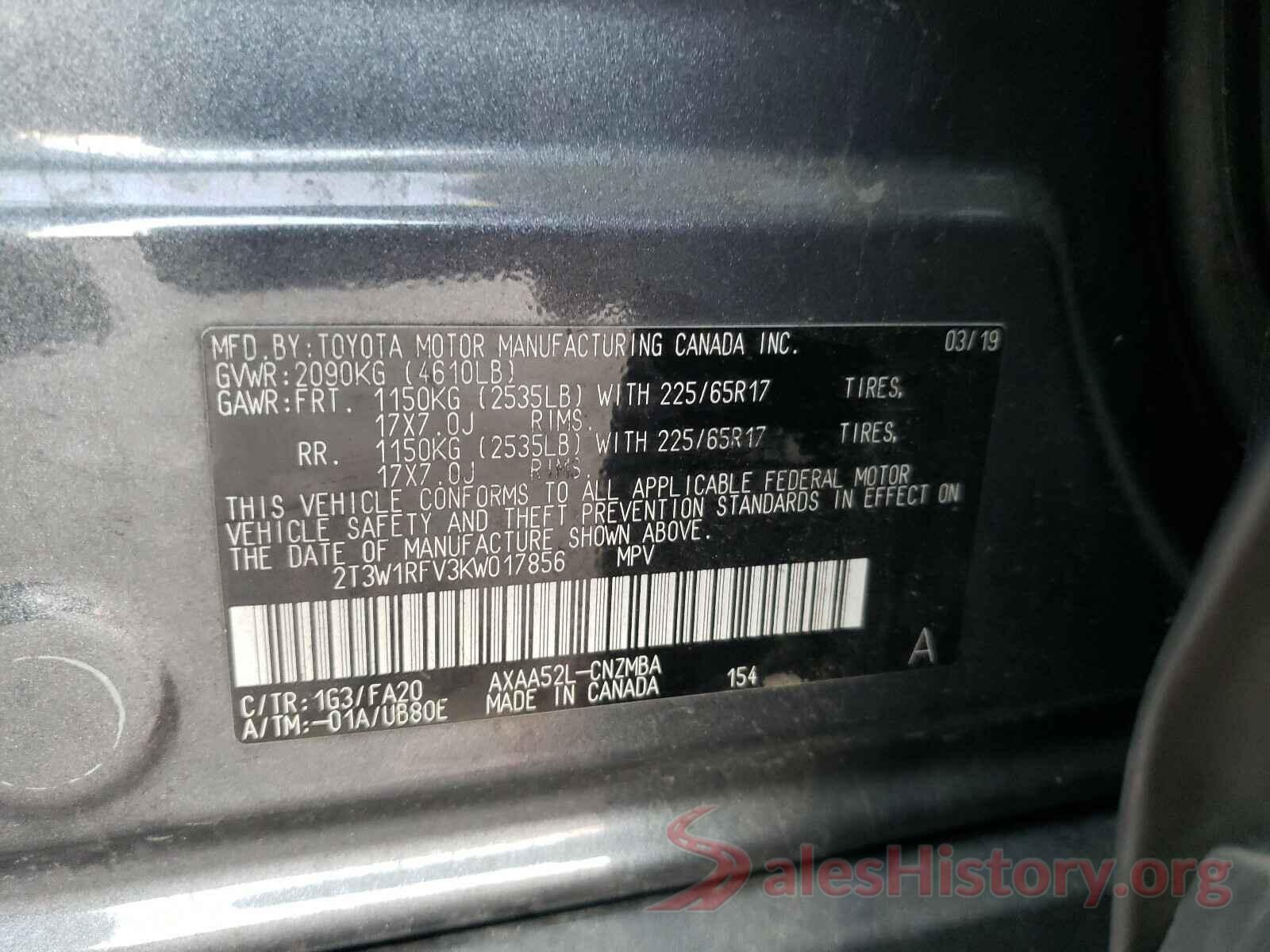 2T3W1RFV3KW017856 2019 TOYOTA RAV4