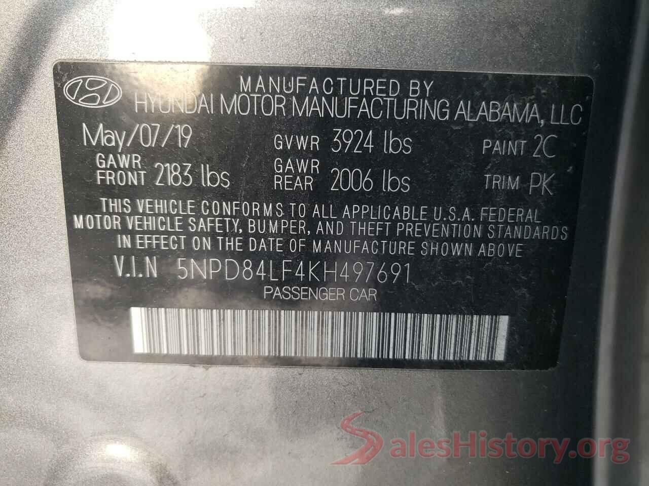 5NPD84LF4KH497691 2019 HYUNDAI ELANTRA