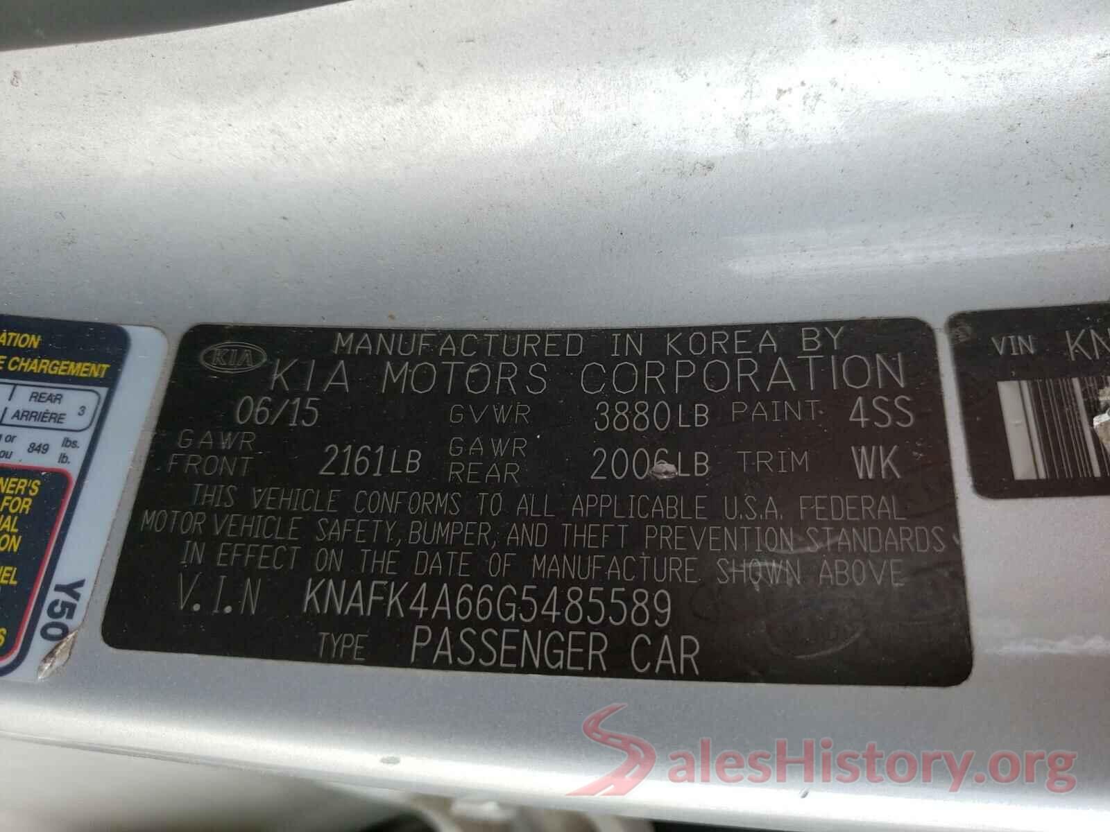 KNAFK4A66G5485589 2016 KIA FORTE