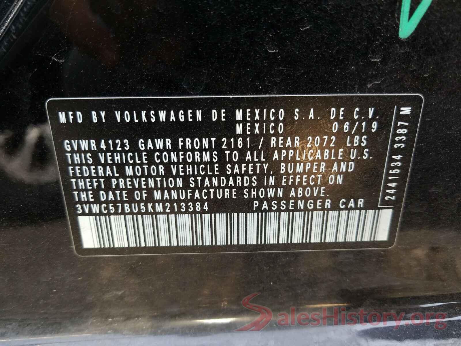 3VWC57BU5KM213384 2019 VOLKSWAGEN JETTA