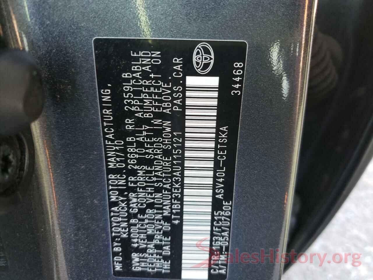 4T1BF3EK3AU115121 2010 TOYOTA CAMRY