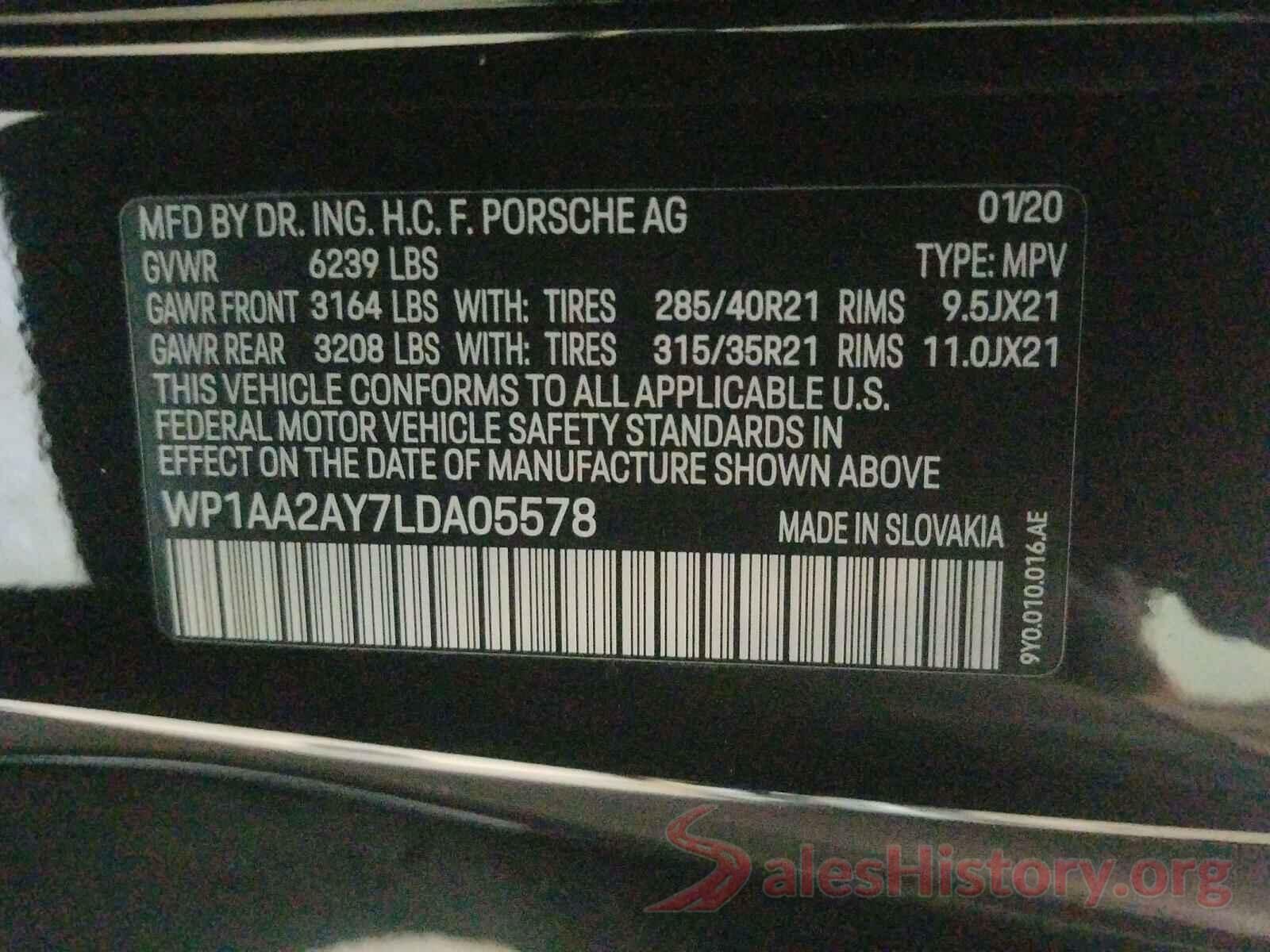 WP1AA2AY7LDA05578 2020 PORSCHE CAYENNE