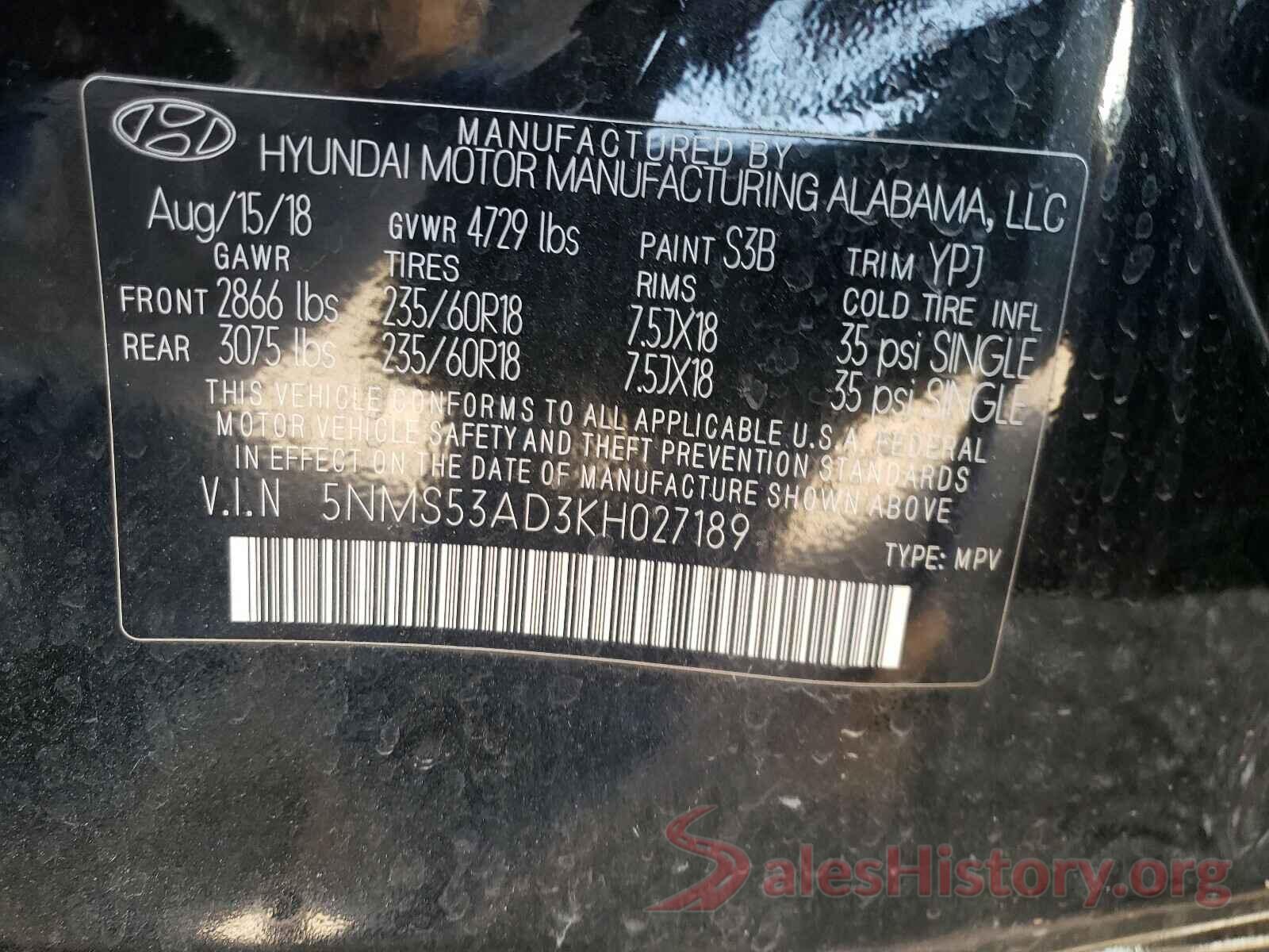 5NMS53AD3KH027189 2019 HYUNDAI SANTA FE