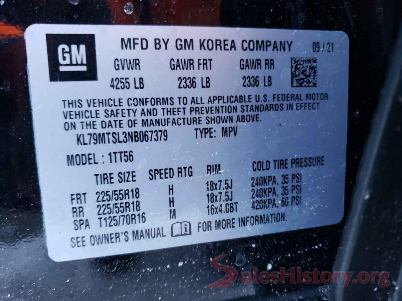 KL79MTSL3NB067379 2022 CHEVROLET TRAILBLZR