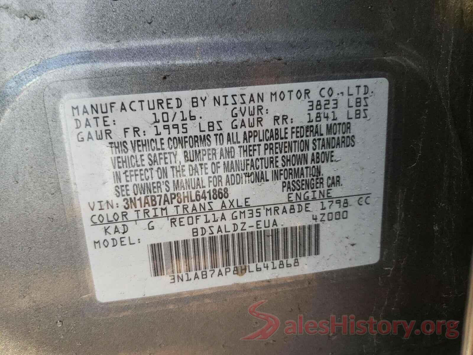 3N1AB7AP8HL641868 2017 NISSAN SENTRA