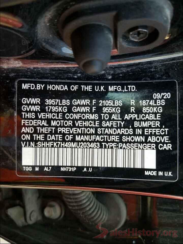 SHHFK7H49MU203463 2021 HONDA CIVIC