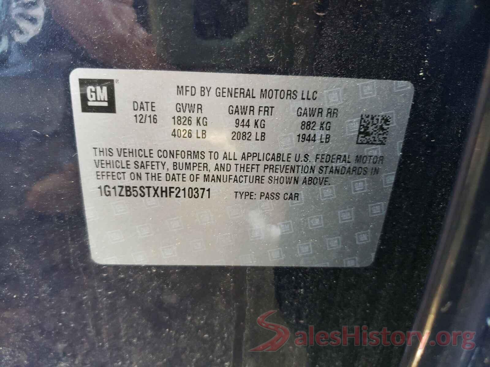 1G1ZB5STXHF210371 2017 CHEVROLET MALIBU