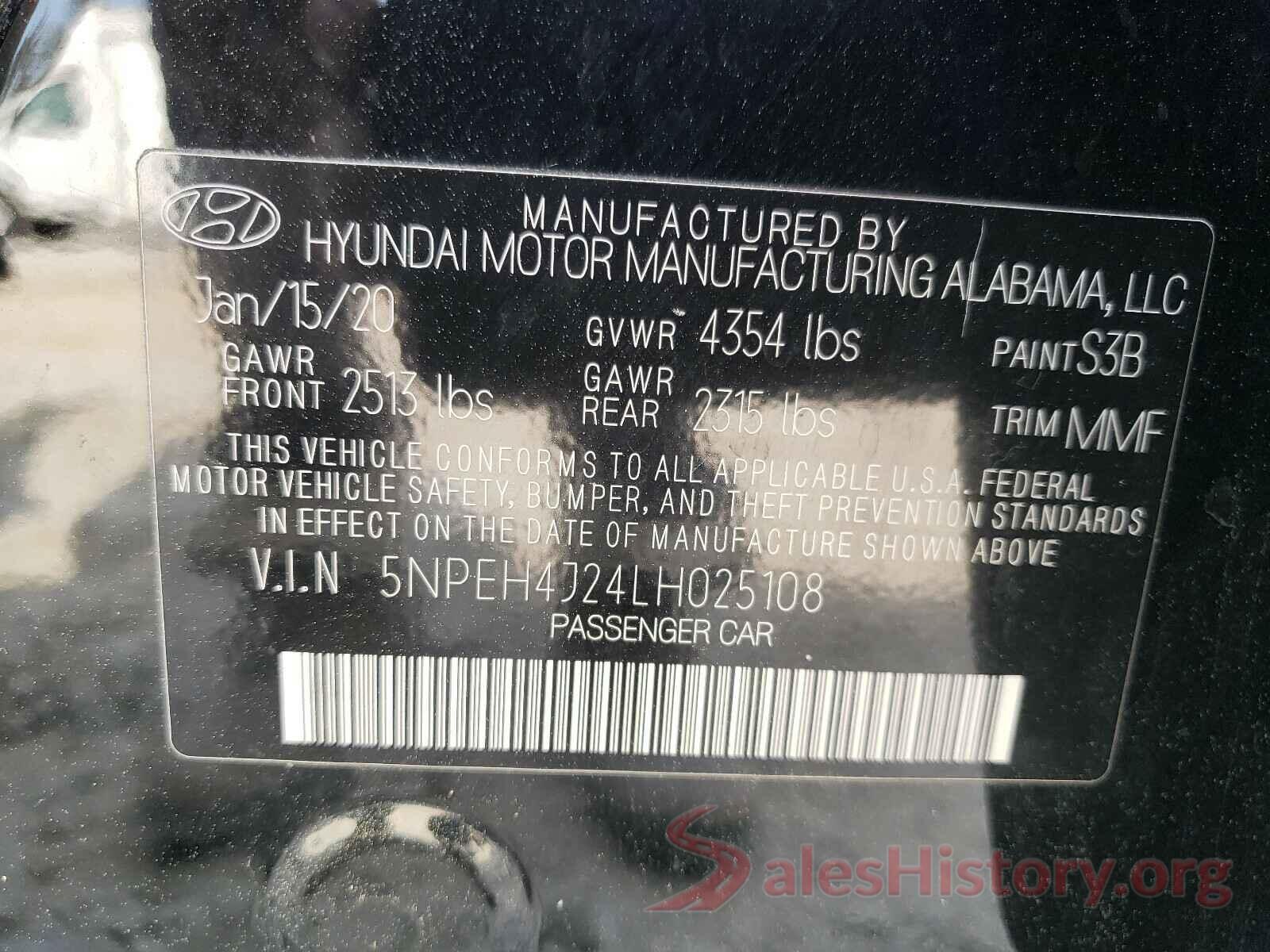 5NPEH4J24LH025108 2020 HYUNDAI SONATA