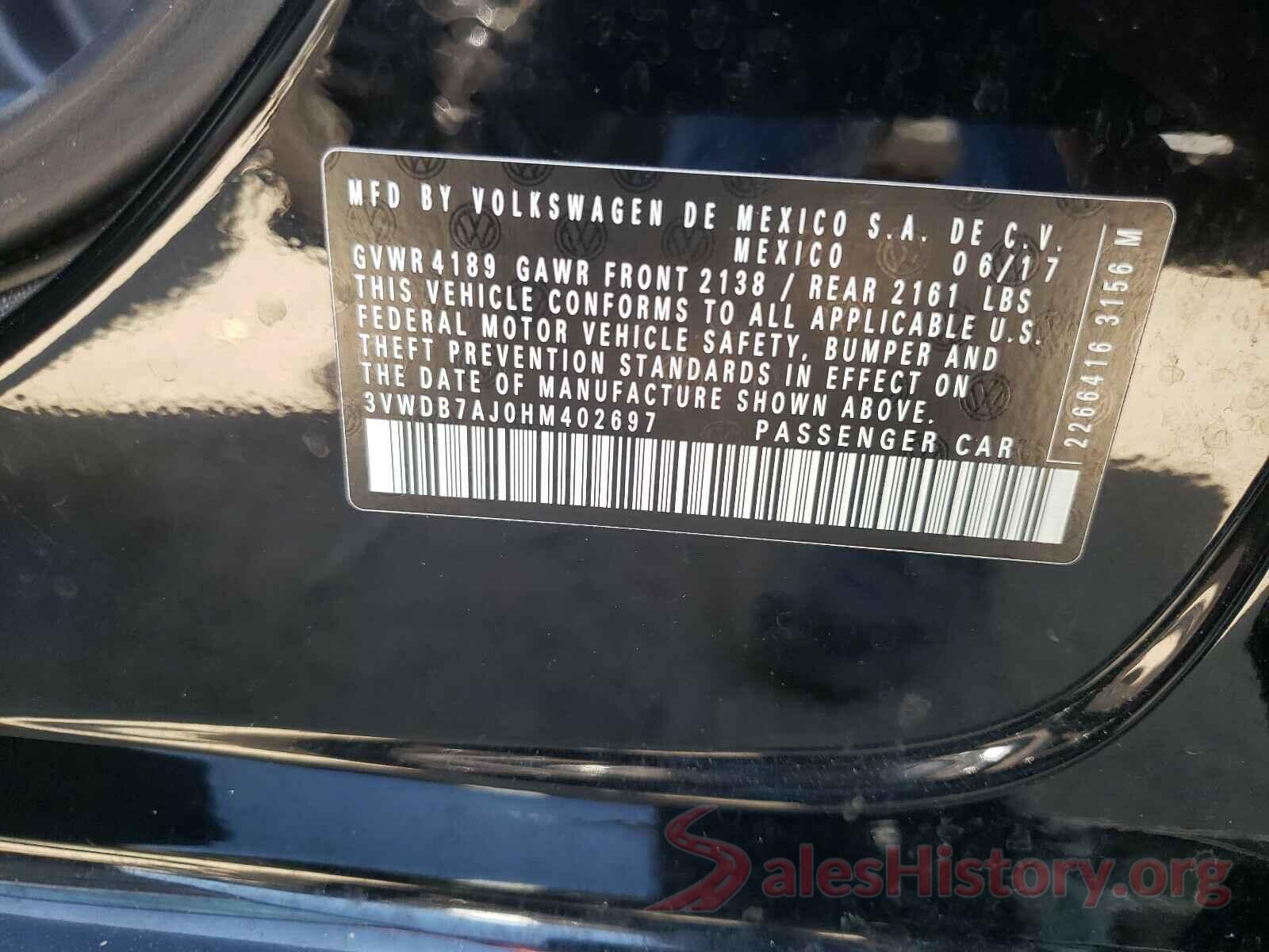 3VWDB7AJ0HM402697 2017 VOLKSWAGEN JETTA