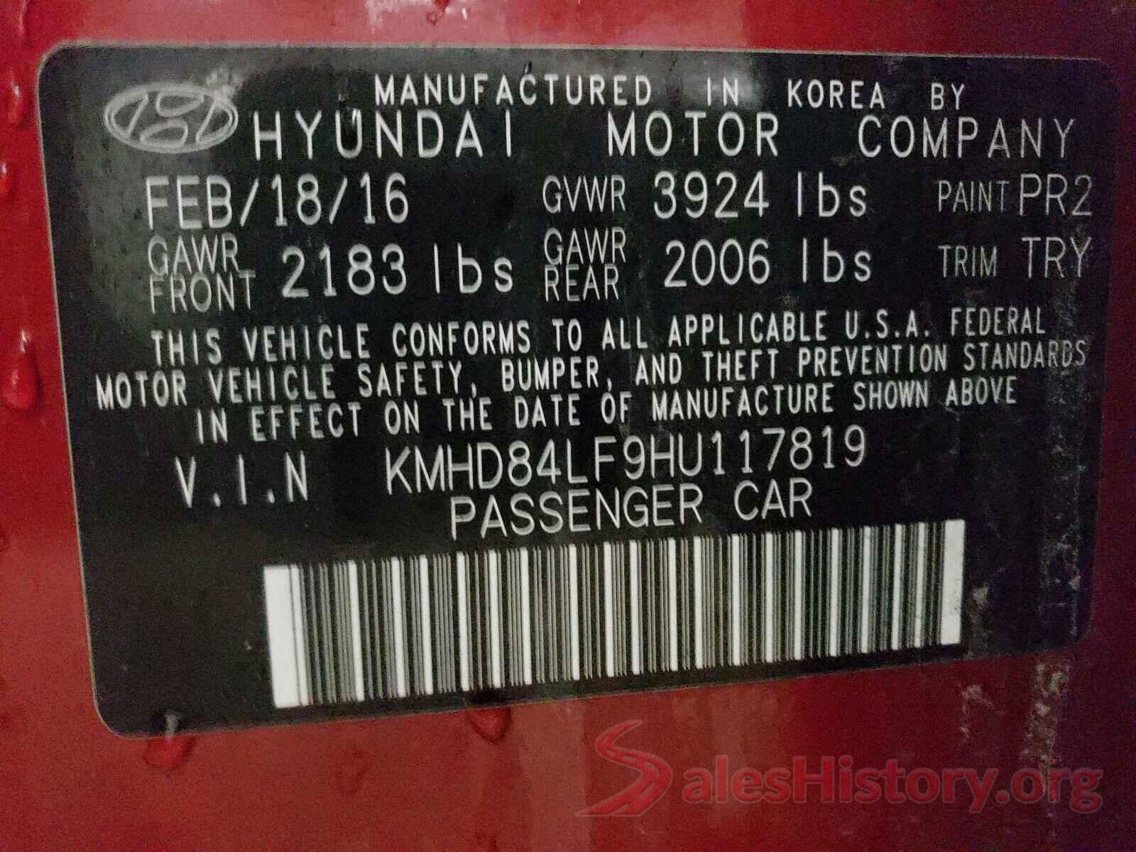 KMHD84LF9HU117819 2017 HYUNDAI ELANTRA