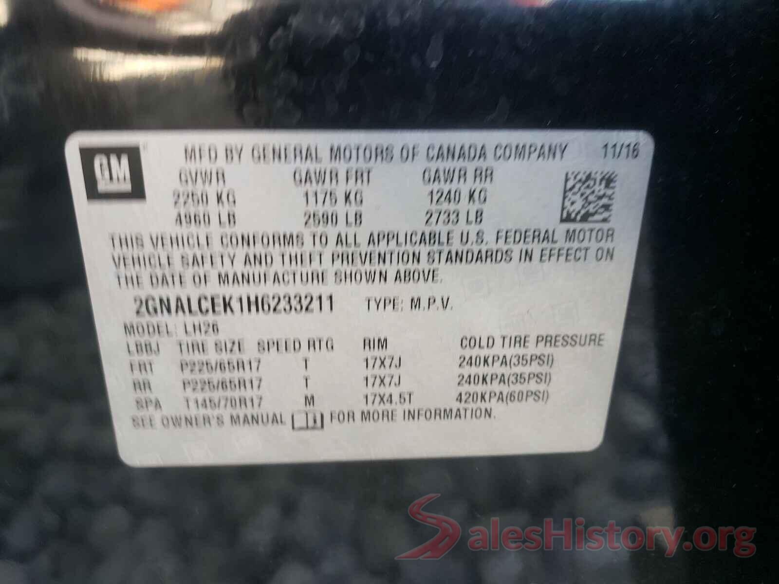 2GNALCEK1H6233211 2017 CHEVROLET EQUINOX