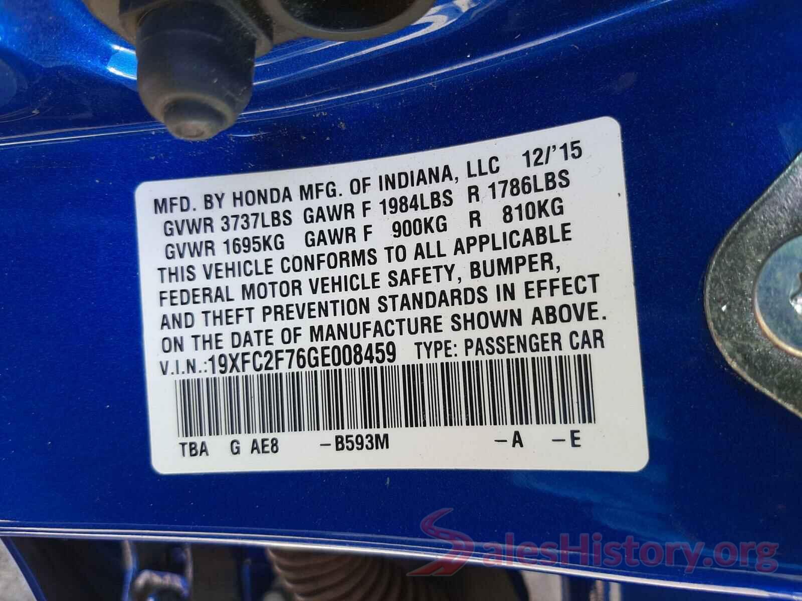 19XFC2F76GE008459 2016 HONDA CIVIC