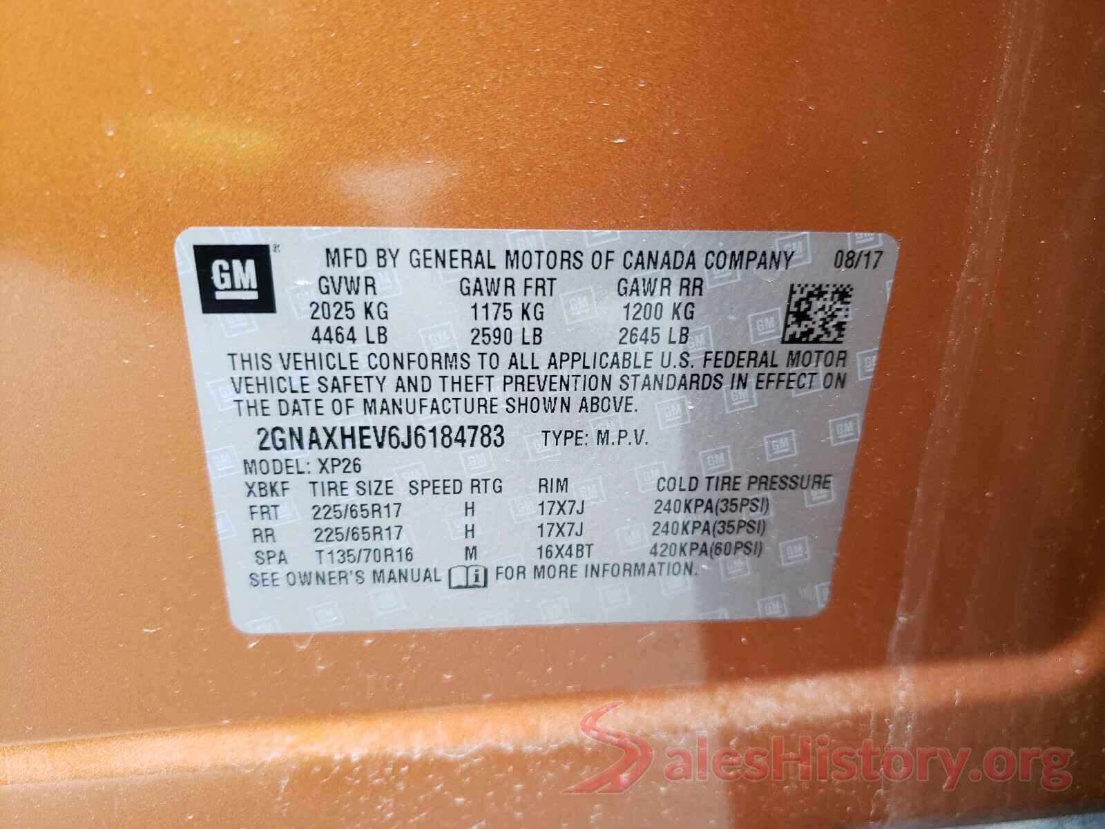 2GNAXHEV6J6184783 2018 CHEVROLET EQUINOX