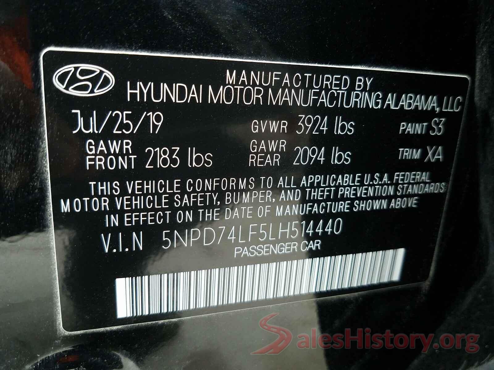 5NPD74LF5LH514440 2020 HYUNDAI ELANTRA