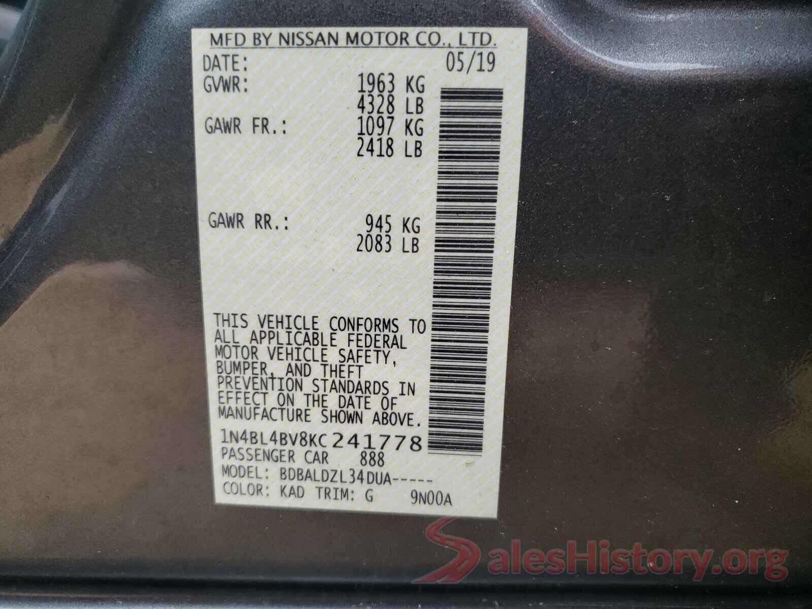 1N4BL4BV8KC241778 2019 NISSAN ALTIMA