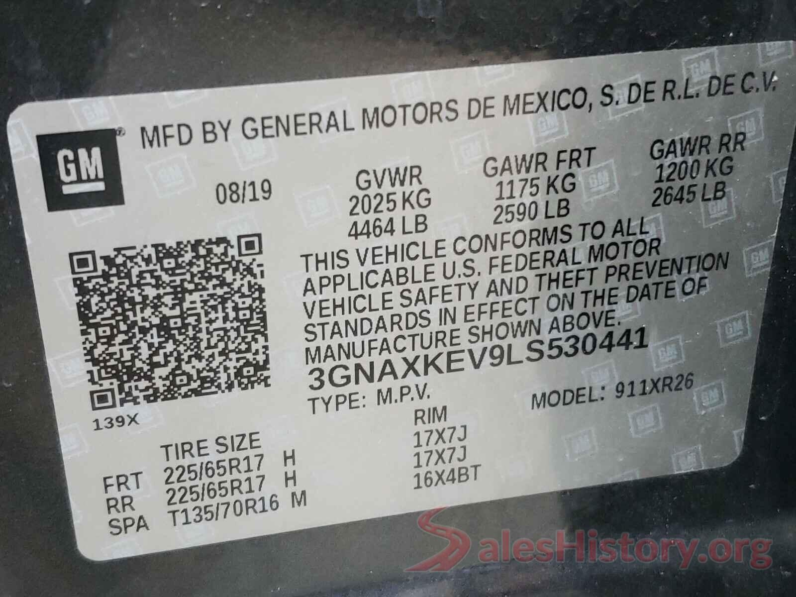 3GNAXKEV9LS530441 2020 CHEVROLET EQUINOX