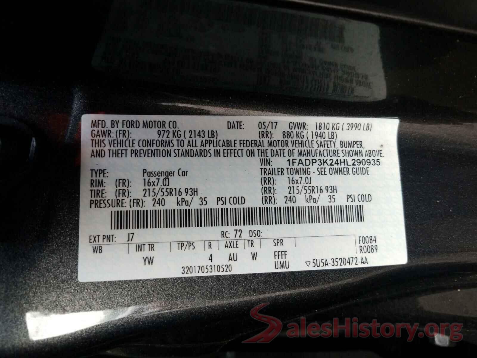 1FADP3K24HL290935 2017 FORD FOCUS