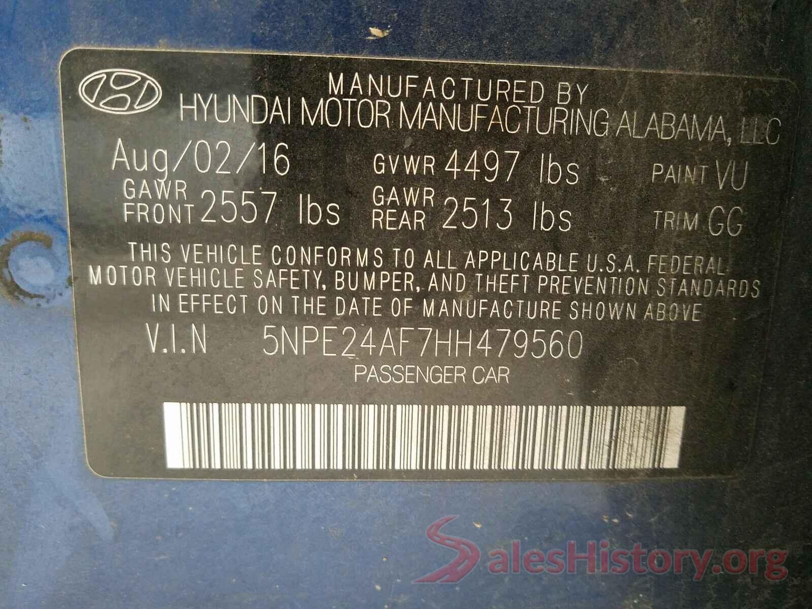 5NPE24AF7HH479560 2017 HYUNDAI SONATA