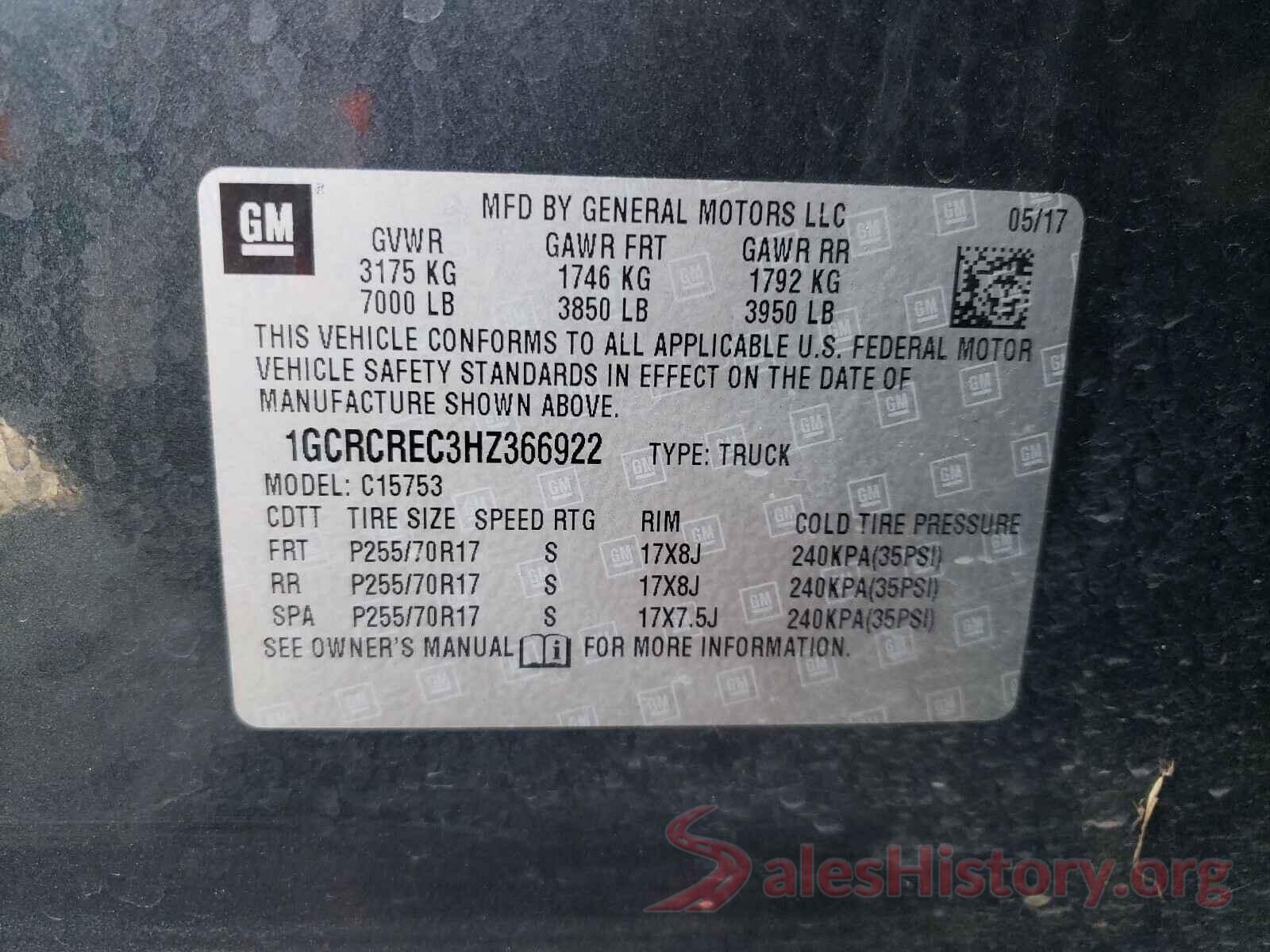 1GCRCREC3HZ366922 2017 CHEVROLET SILVERADO