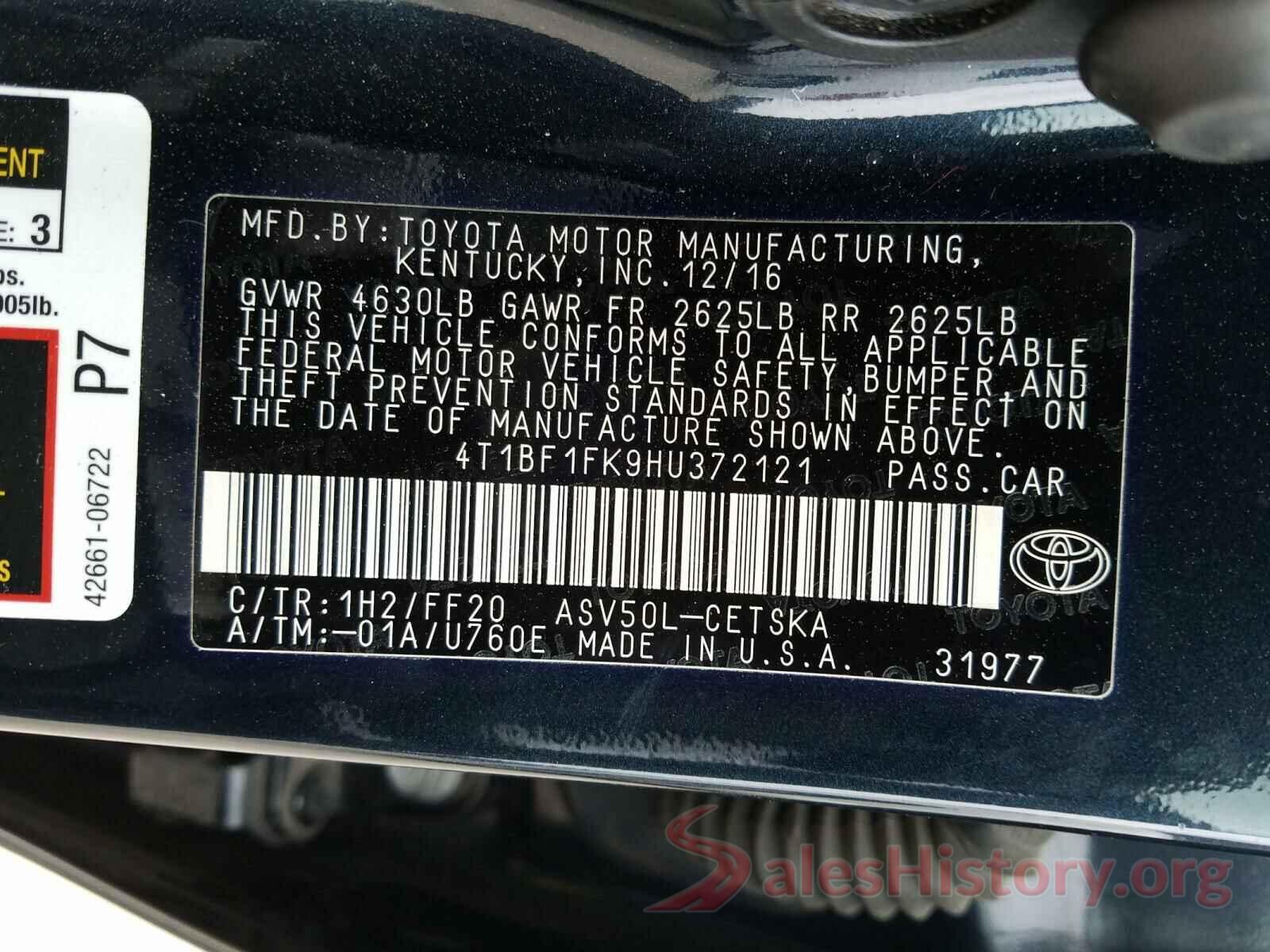 4T1BF1FK9HU372121 2017 TOYOTA CAMRY