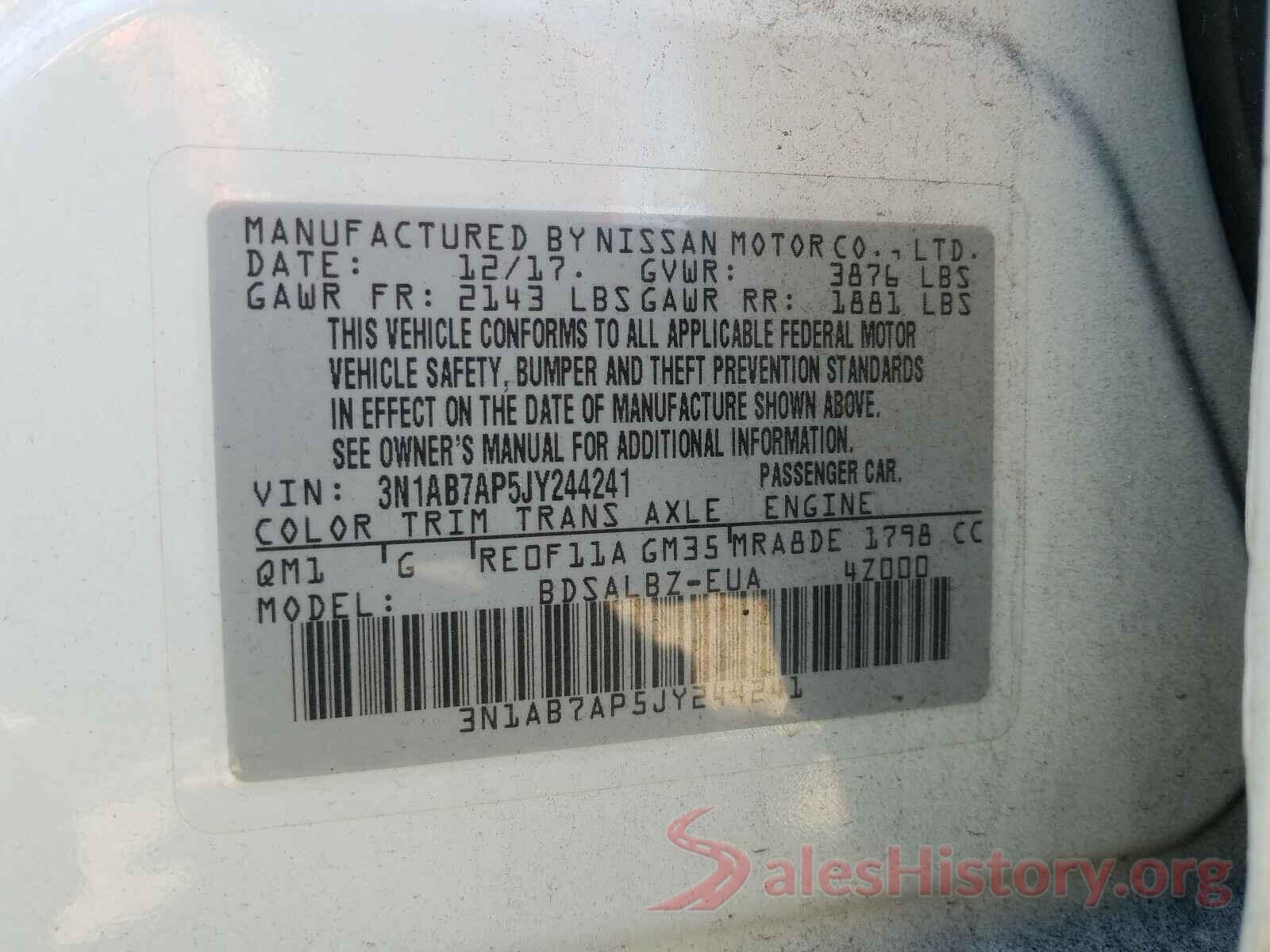 3N1AB7AP5JY244241 2018 NISSAN SENTRA