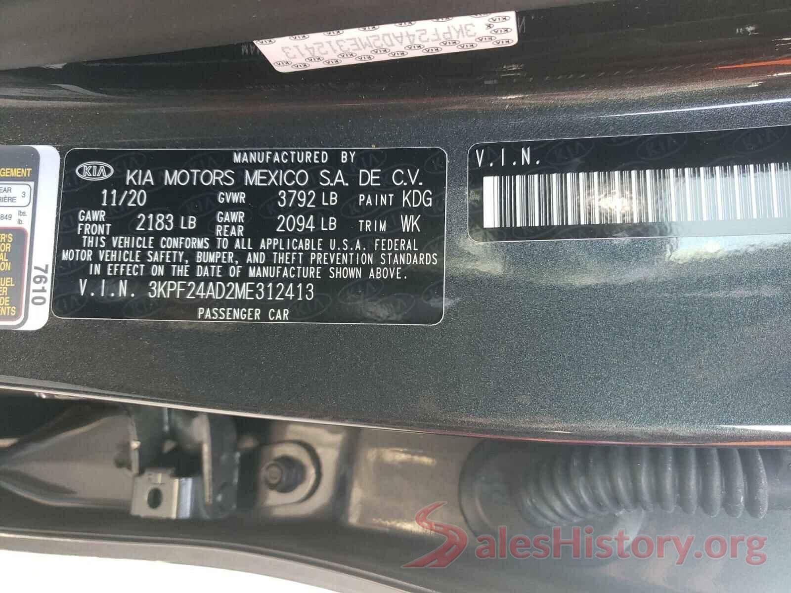 3KPF24AD2ME312413 2021 KIA FORTE