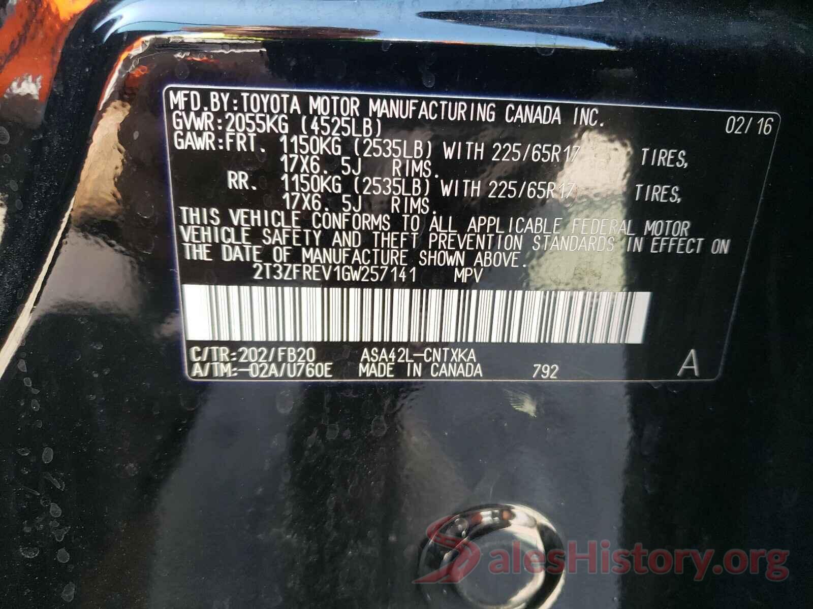 2T3ZFREV1GW257141 2016 TOYOTA RAV4