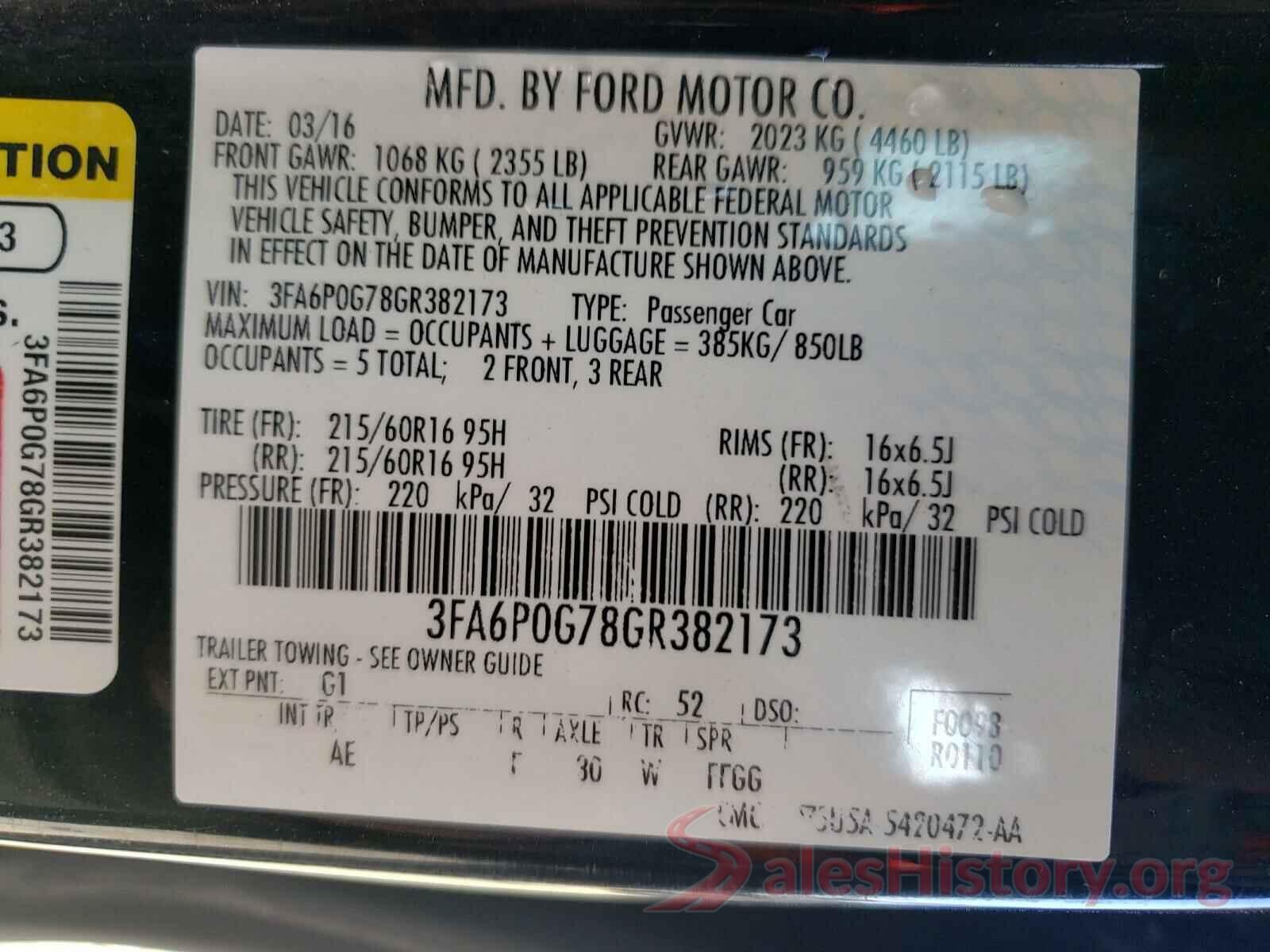 3FA6P0G78GR382173 2016 FORD FUSION