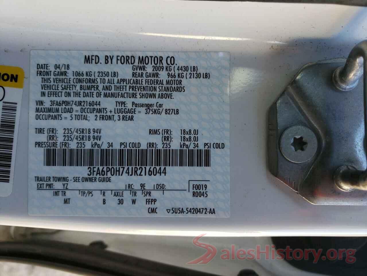 3FA6P0H74JR216044 2018 FORD FUSION