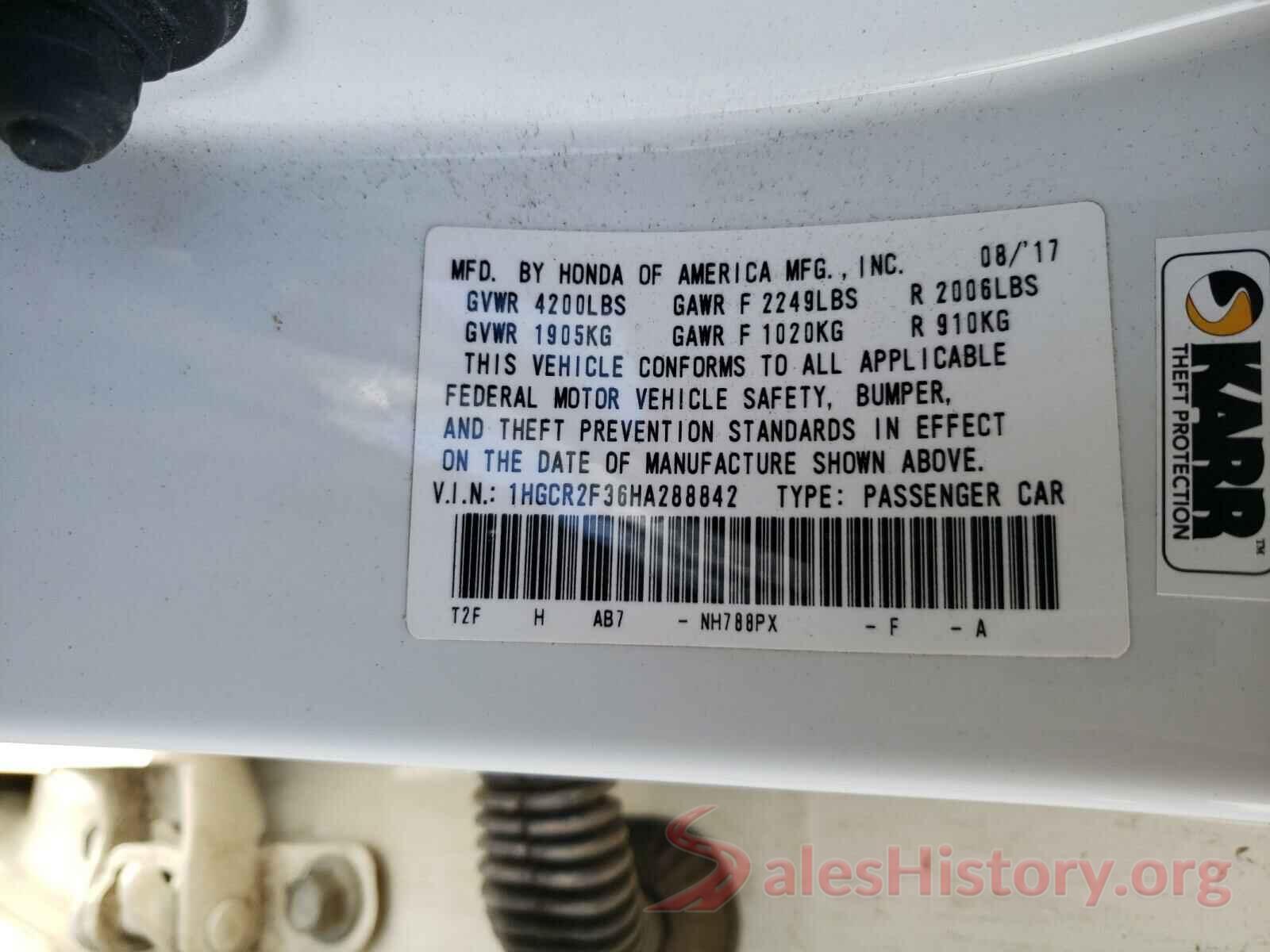 1HGCR2F36HA288842 2017 HONDA ACCORD