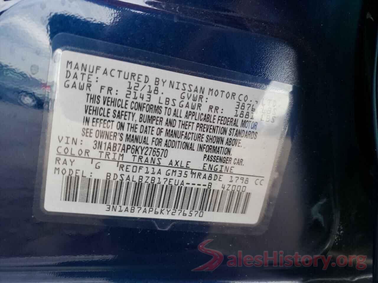 3N1AB7AP6KY276570 2019 NISSAN SENTRA