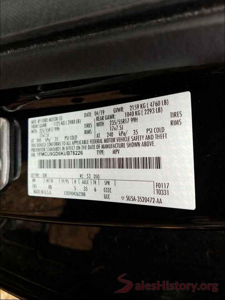 1FMCU9GD6KUB78226 2019 FORD ESCAPE