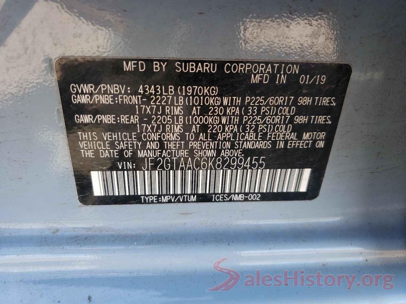 JF2GTAAC6K8299455 2019 SUBARU CROSSTREK