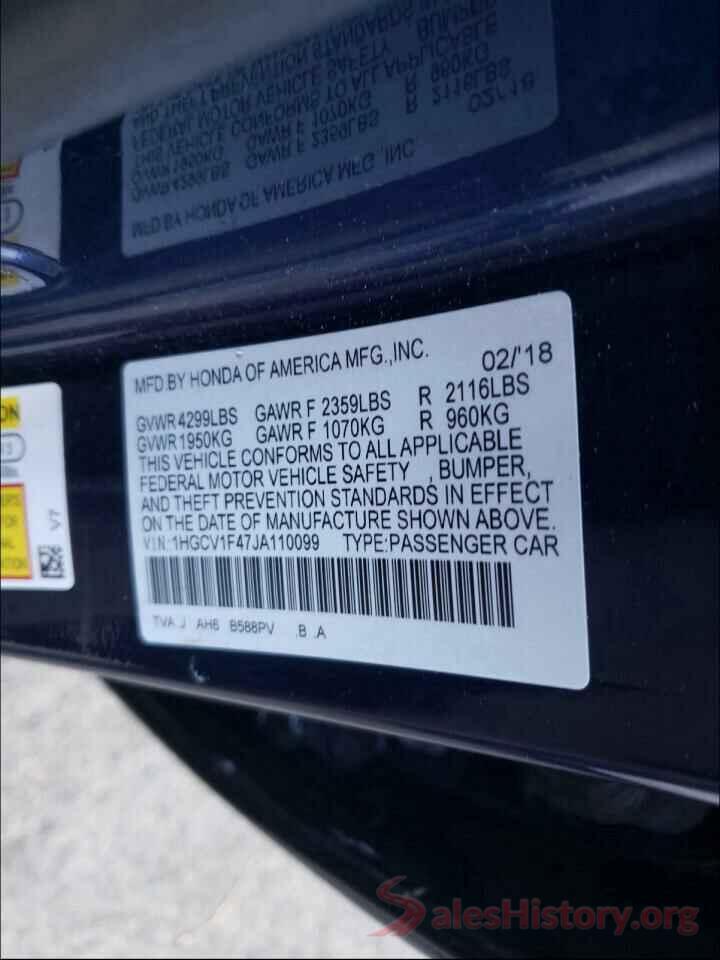 1HGCV1F47JA110099 2018 HONDA ACCORD