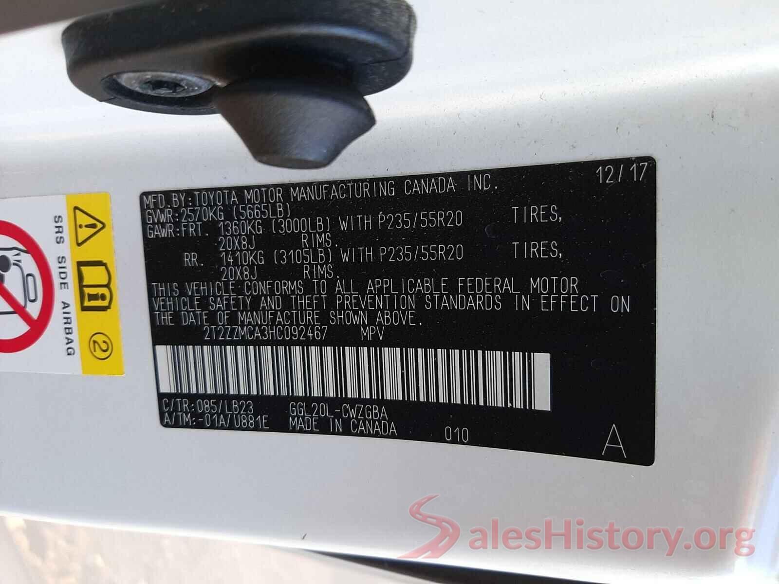 2T2ZZMCA3HC092467 2017 LEXUS RX350