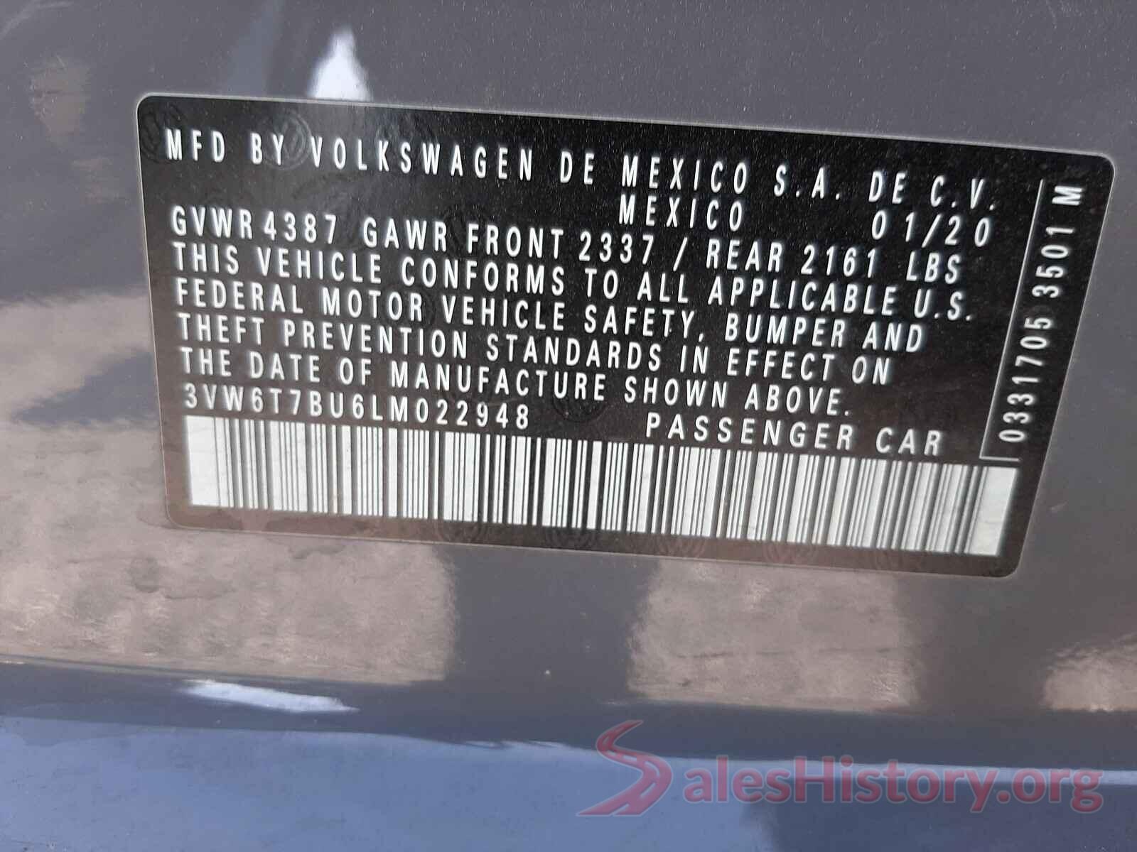 3VW6T7BU6LM022948 2020 VOLKSWAGEN JETTA