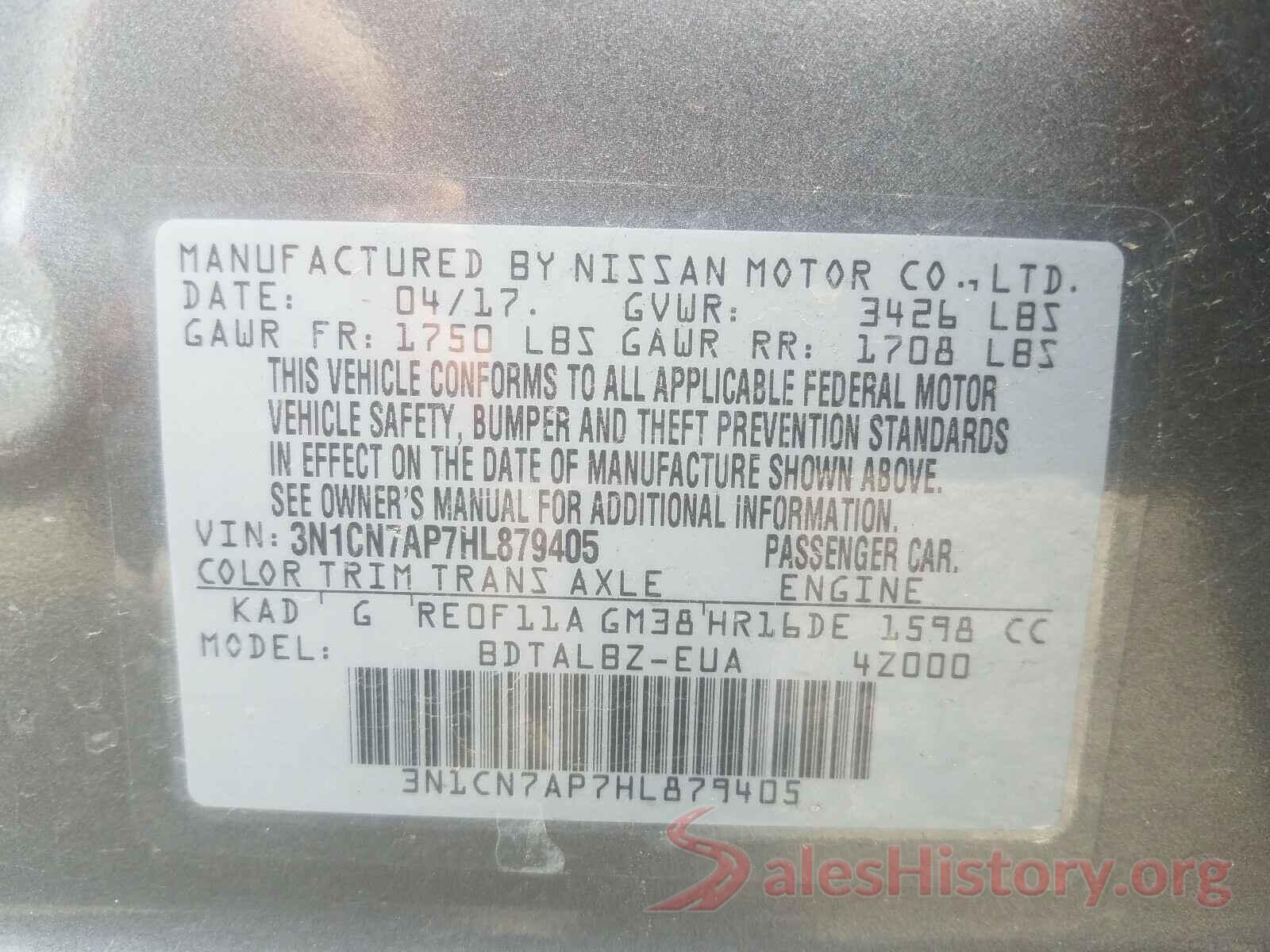 3N1CN7AP7HL879405 2017 NISSAN VERSA