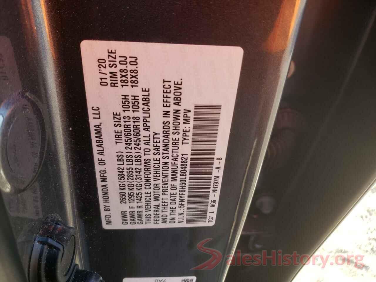 5FNYF6H50LB048821 2020 HONDA PILOT