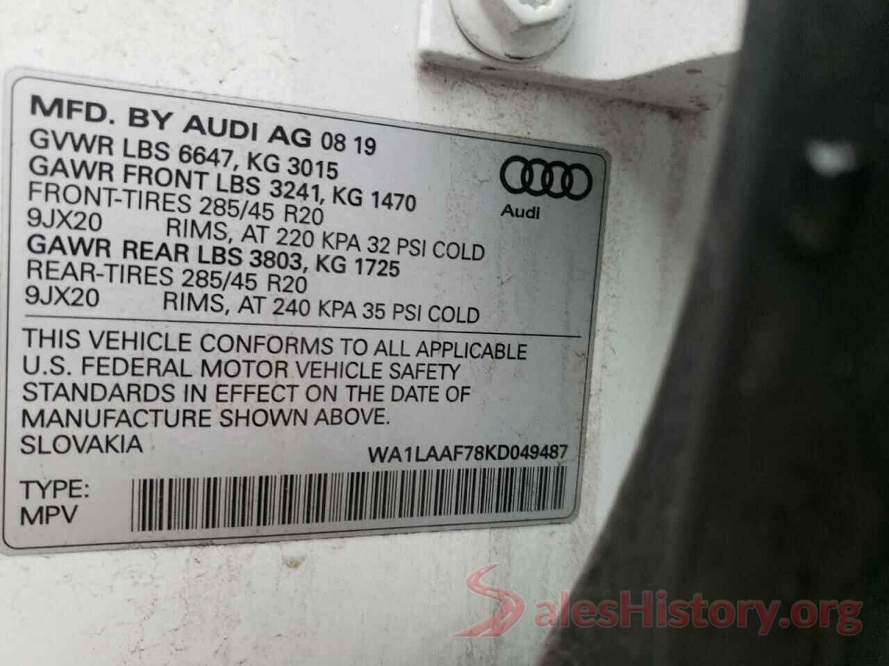 WA1LAAF78KD049487 2019 AUDI Q7