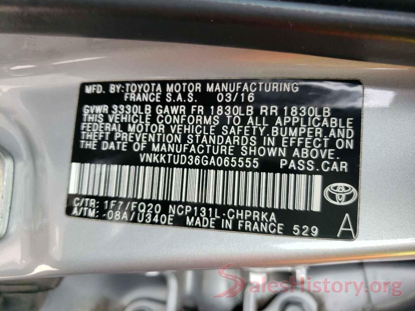 VNKKTUD36GA065555 2016 TOYOTA YARIS