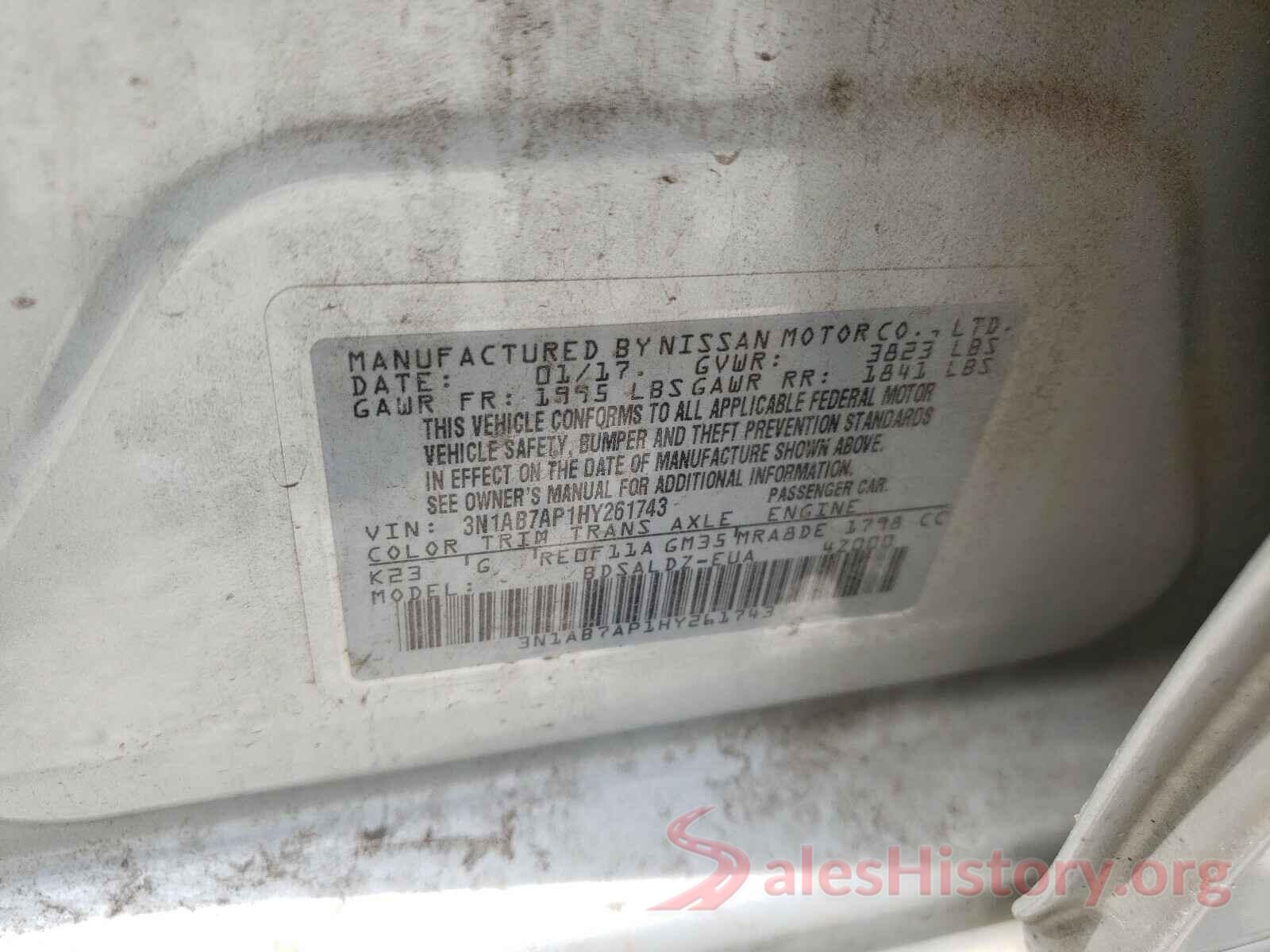 3N1AB7AP1HY261743 2017 NISSAN SENTRA