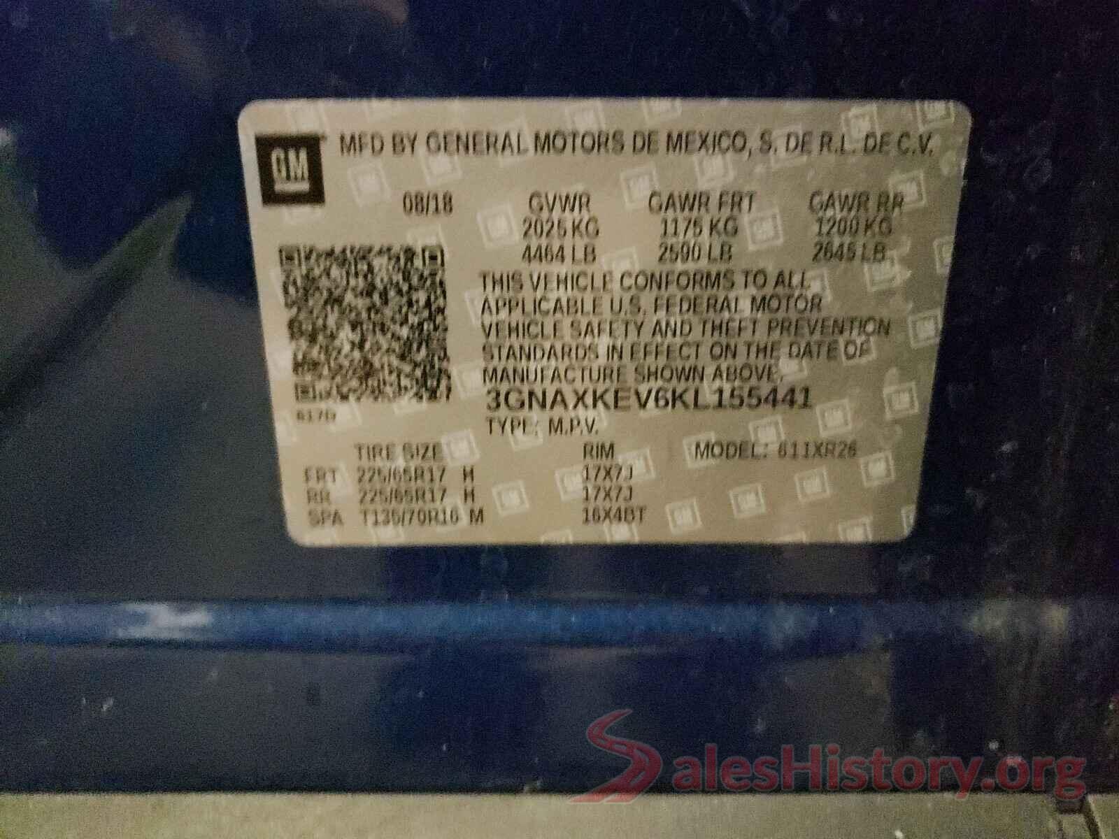 3GNAXKEV6KL155441 2019 CHEVROLET EQUINOX