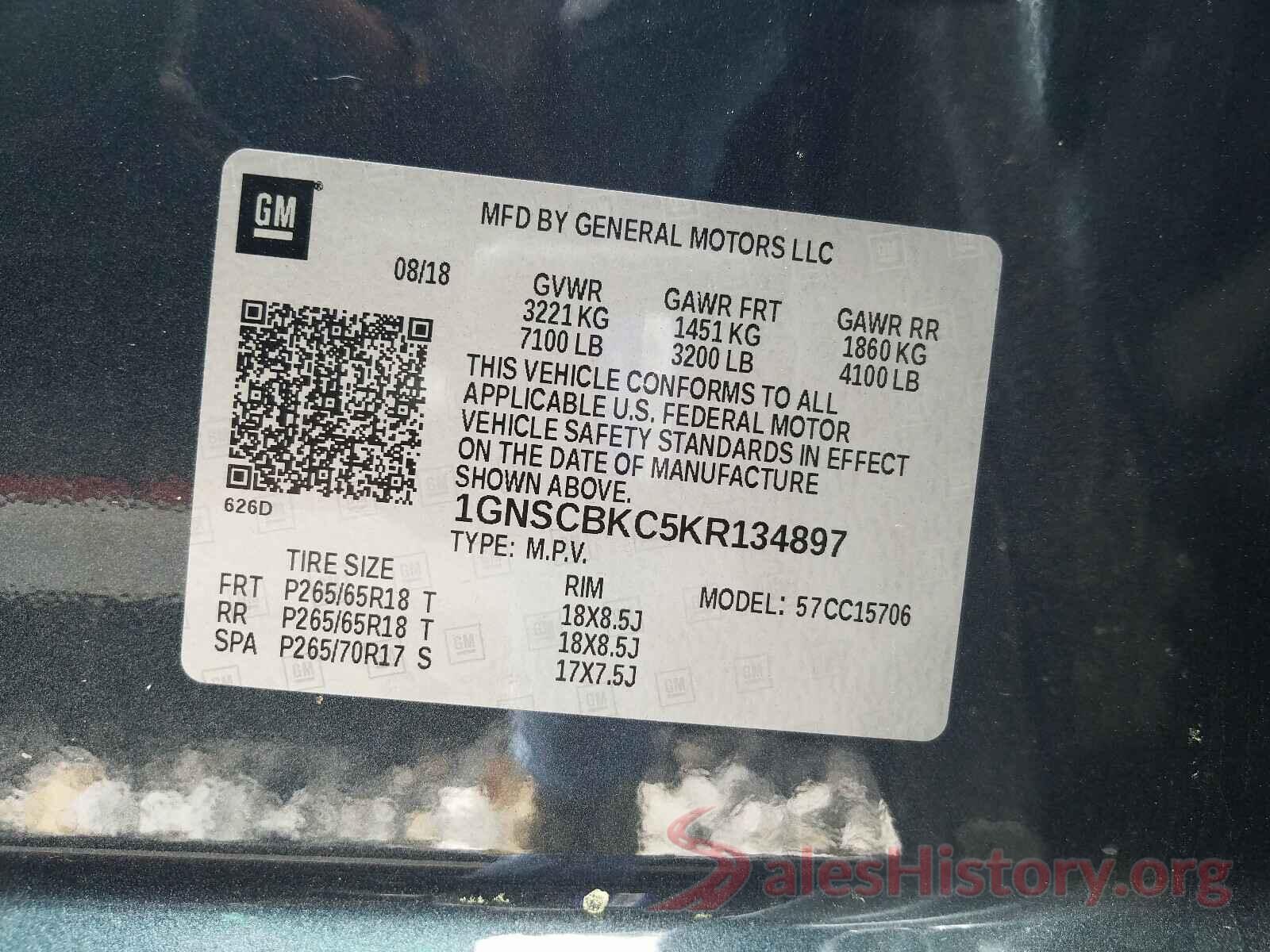 1GNSCBKC5KR134897 2019 CHEVROLET TAHOE