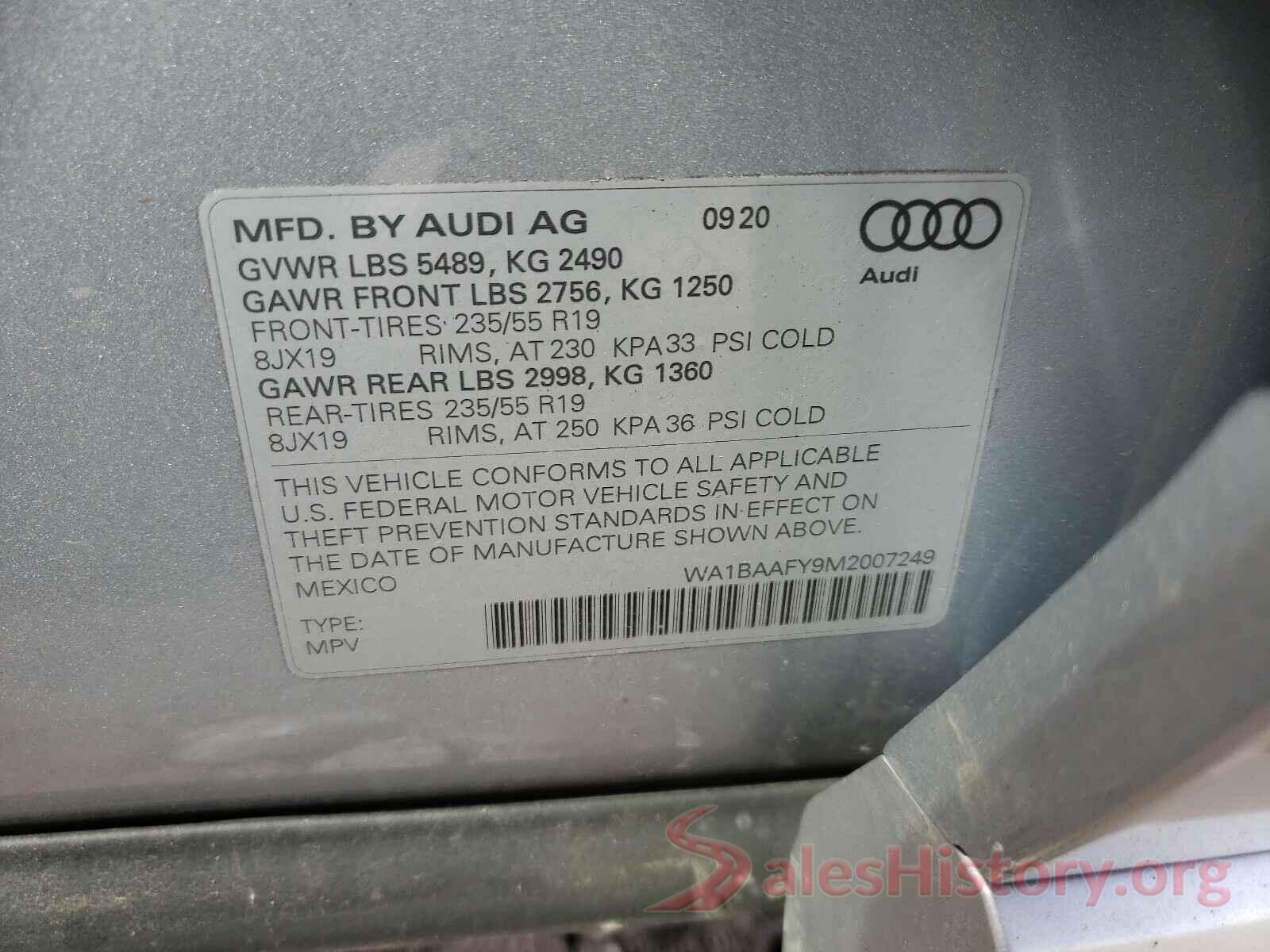 WA1BAAFY9M2007249 2021 AUDI Q5