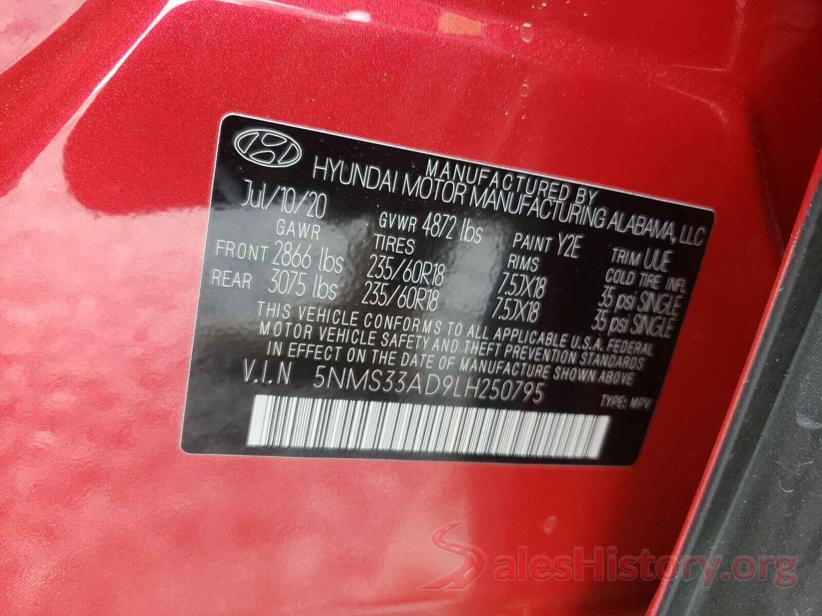 5NMS33AD9LH250795 2020 HYUNDAI SANTA FE