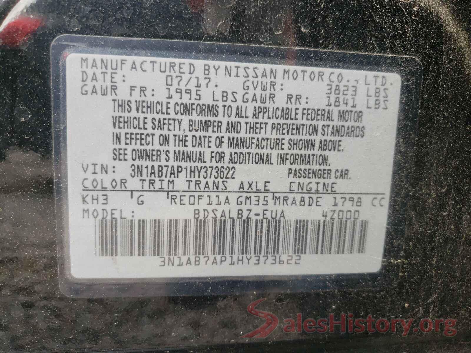 3N1AB7AP1HY373622 2017 NISSAN SENTRA