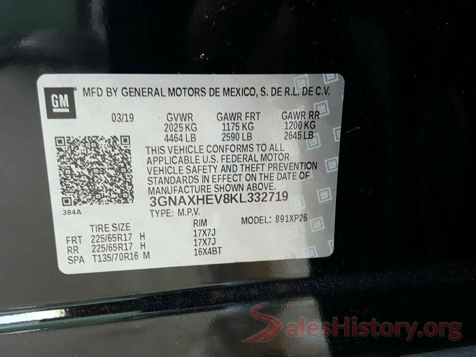 3GNAXHEV8KL332719 2019 CHEVROLET EQUINOX